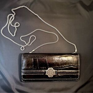 Brighton Black Leather Clutch with Silver Chain